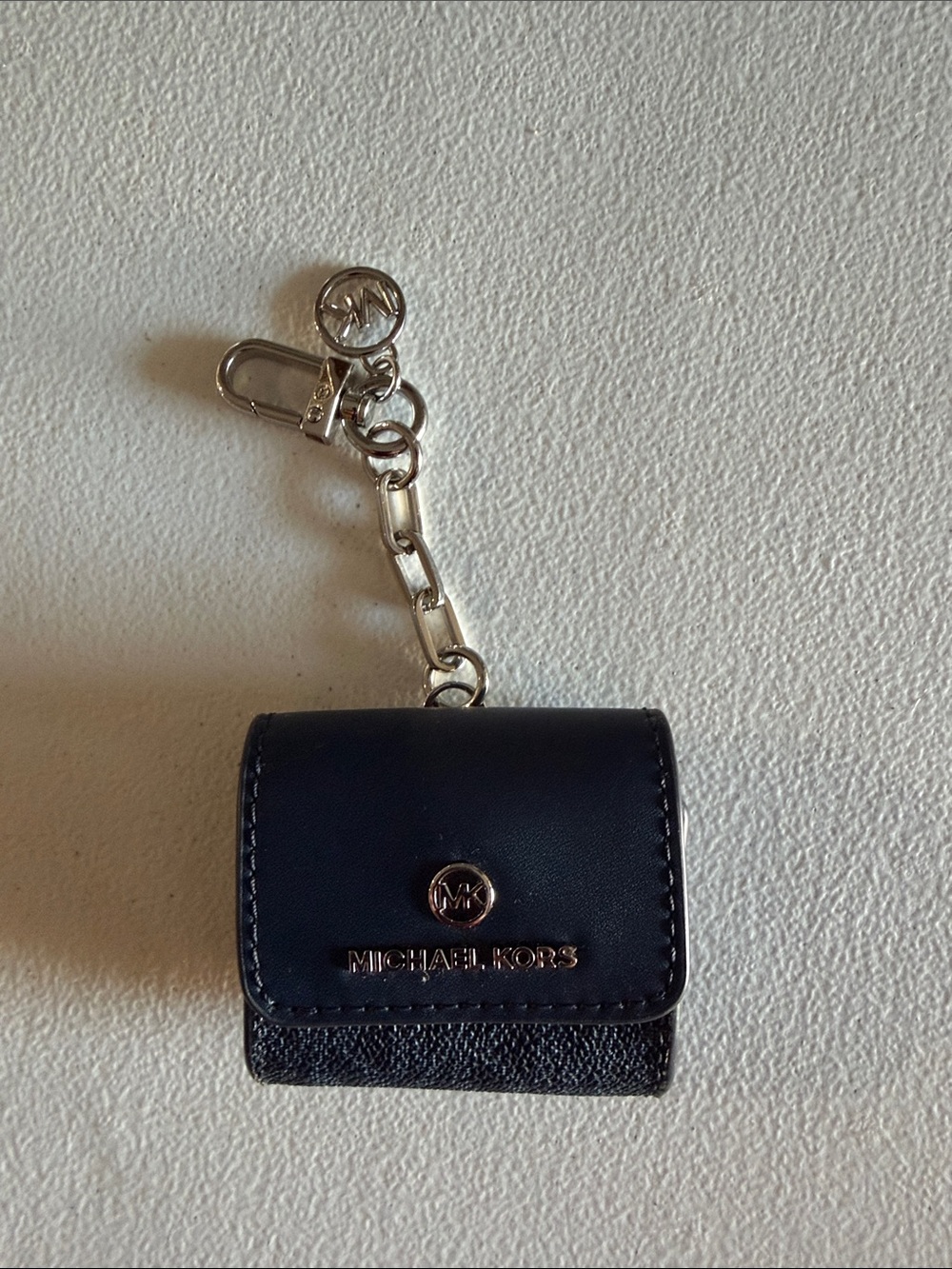 Michael Kors Navy Leather Keychain Card Case with Silver Hardware